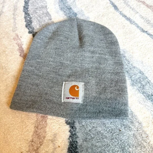 CARHARTT Logo Grey Knit Winter Beanie Hat Unisex One Size - Picture 1 of 4